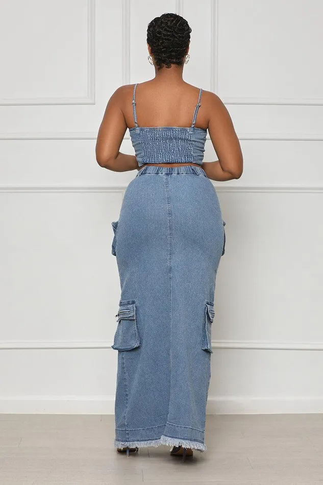 Lilly039s Kloset Sets Women Denim Oasis Cargo Skirt Set FINAL SALE