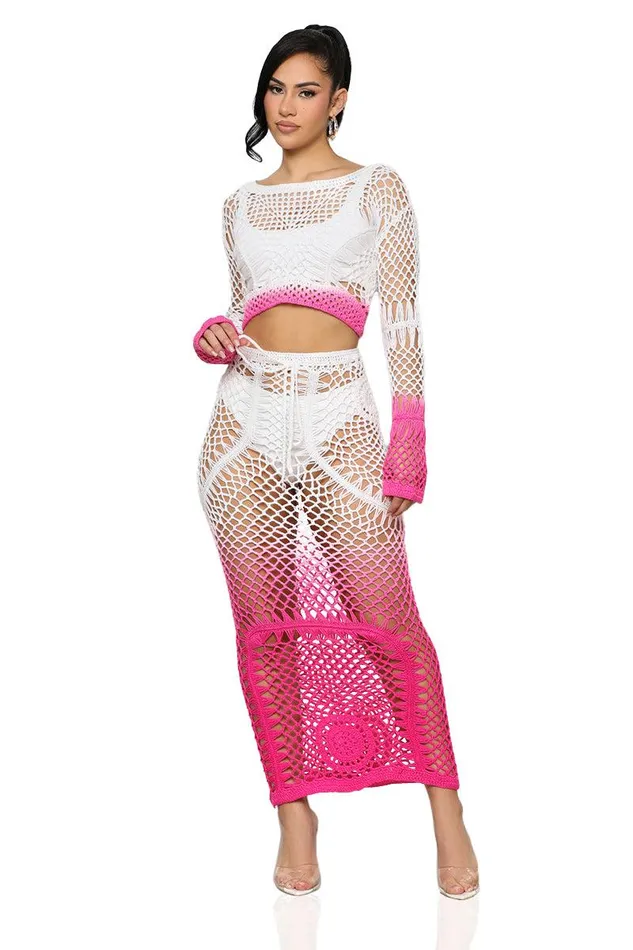 Lilly039s Kloset Sets Women Ombre Crochet Skirt Set Pink FINAL SALE