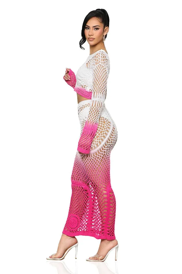 Lilly039s Kloset Sets Women Ombre Crochet Skirt Set Pink FINAL SALE
