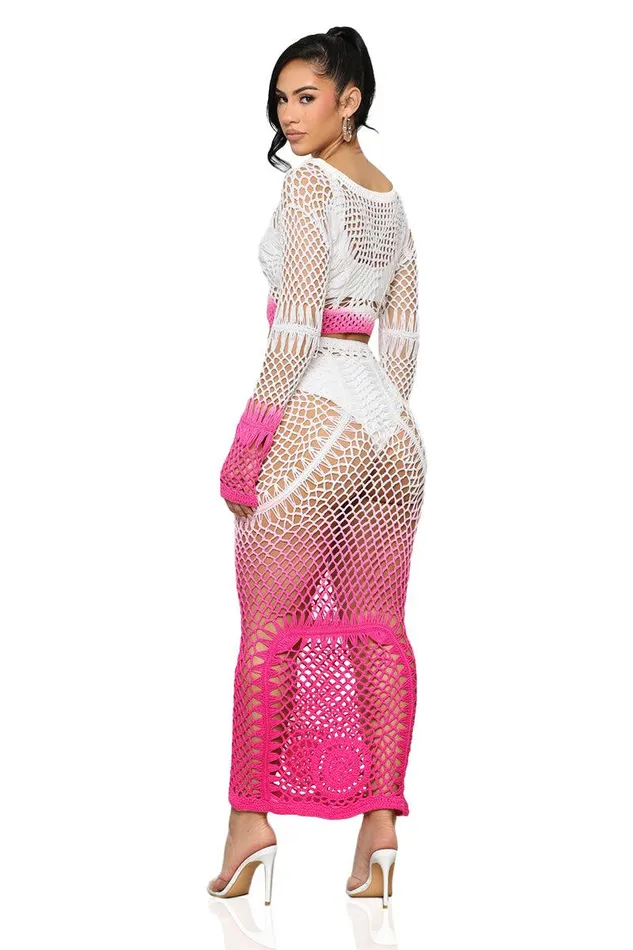 Lilly039s Kloset Sets Women Ombre Crochet Skirt Set Pink FINAL SALE