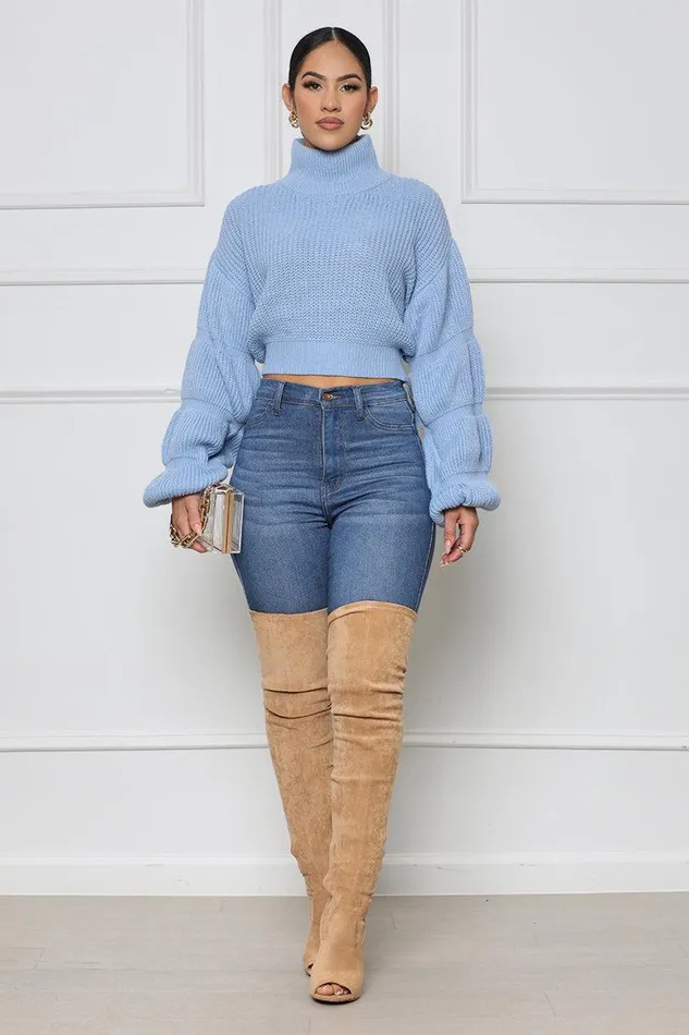 Lilly039s Kloset Tops Women Burst Your Bubble Cropped Sweater Blue FINAL SALE