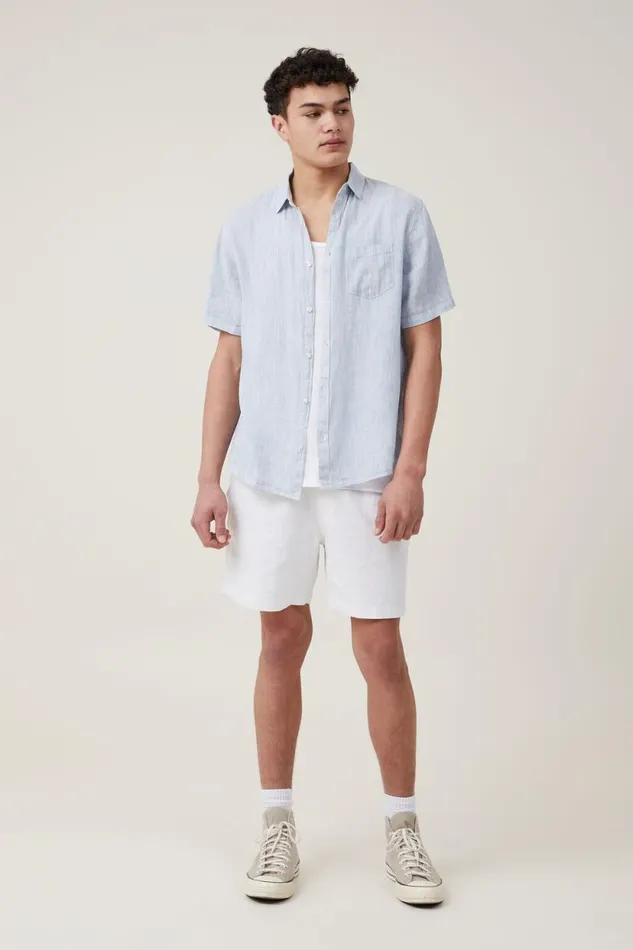 Linen Short Sleeve Shirt Micro Blue Stripe Men Cotton On Shirts and Polos Linen Short Sleeve Shirt Micro Blue Stripe Men Cotton On Shirts and Polos