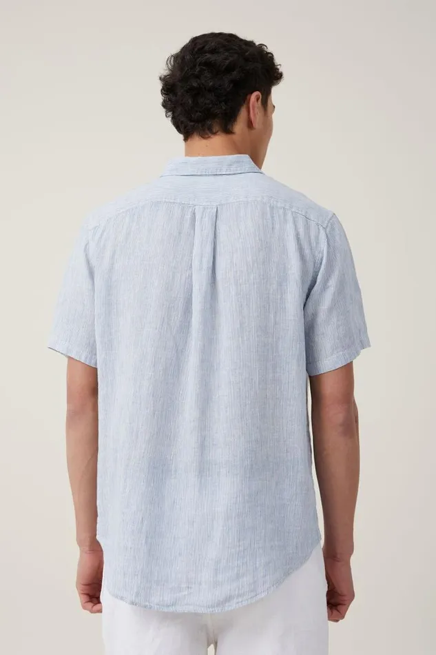 Linen Short Sleeve Shirt Micro Blue Stripe Men Cotton On Shirts and Polos Linen Short Sleeve Shirt Micro Blue Stripe Men Cotton On Shirts and Polos