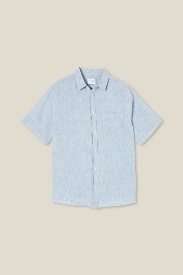 Linen Short Sleeve Shirt Micro Blue Stripe Men Cotton On Shirts and Polos Linen Short Sleeve Shirt Micro Blue Stripe Men Cotton On Shirts and Polos