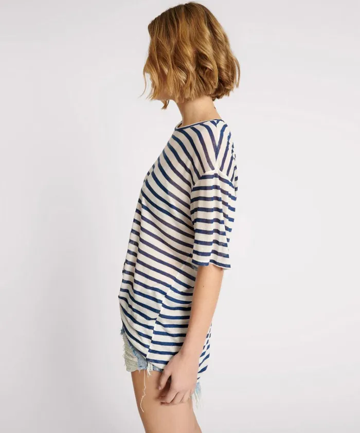 LINEN STRIPE BOYFRIEND TEE Women One Teaspoon Tees and Tanks LINEN STRIPE BOYFRIEND TEE Women One Teaspoon Tees and Tanks