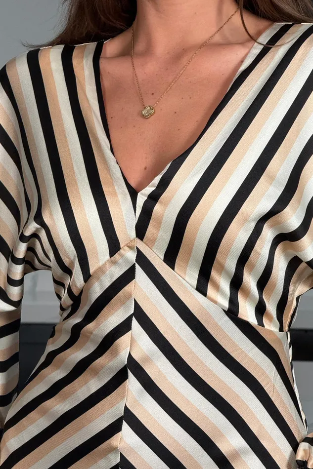 London V Neck Long Sleeves Maxi Dress In Stripe Women Girl In Mind Maxi Dresses