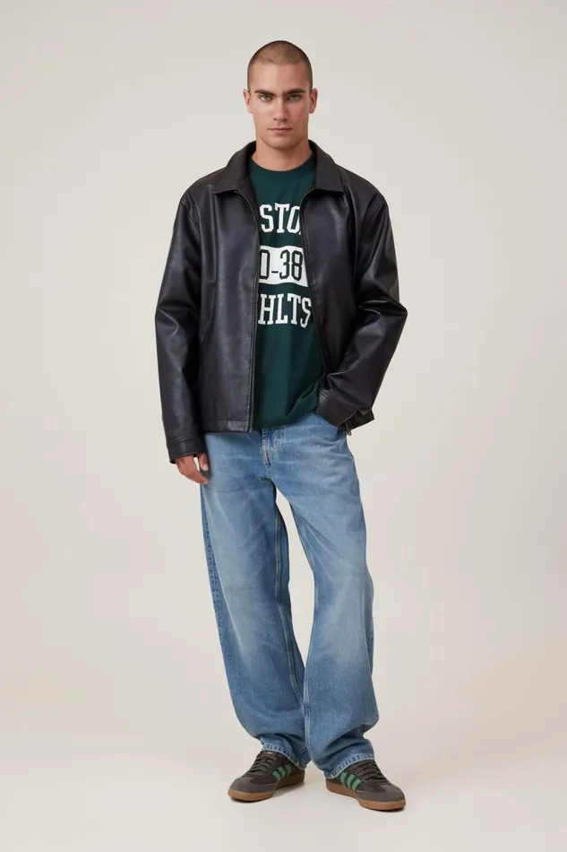 Loose Fit College TShirt Pineneedle Green Boston Ath Men Cotton On Tees and Tanks