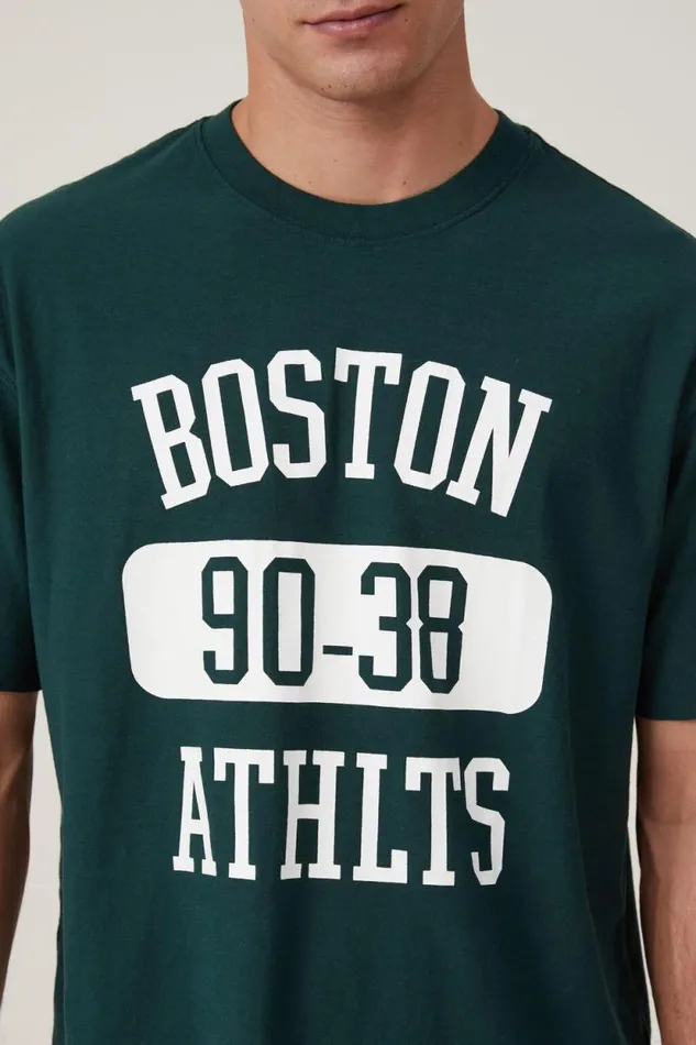 Loose Fit College TShirt Pineneedle Green Boston Ath Men Cotton On Tees and Tanks