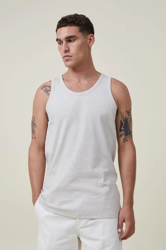 Loose Fit Rib Tank Oatmeal Marle Men Cotton On Tees and Tanks