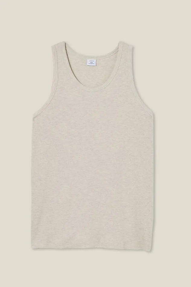 Loose Fit Rib Tank Oatmeal Marle Men Cotton On Tees and Tanks Loose Fit Rib Tank Oatmeal Marle Men Cotton On Tees and Tanks