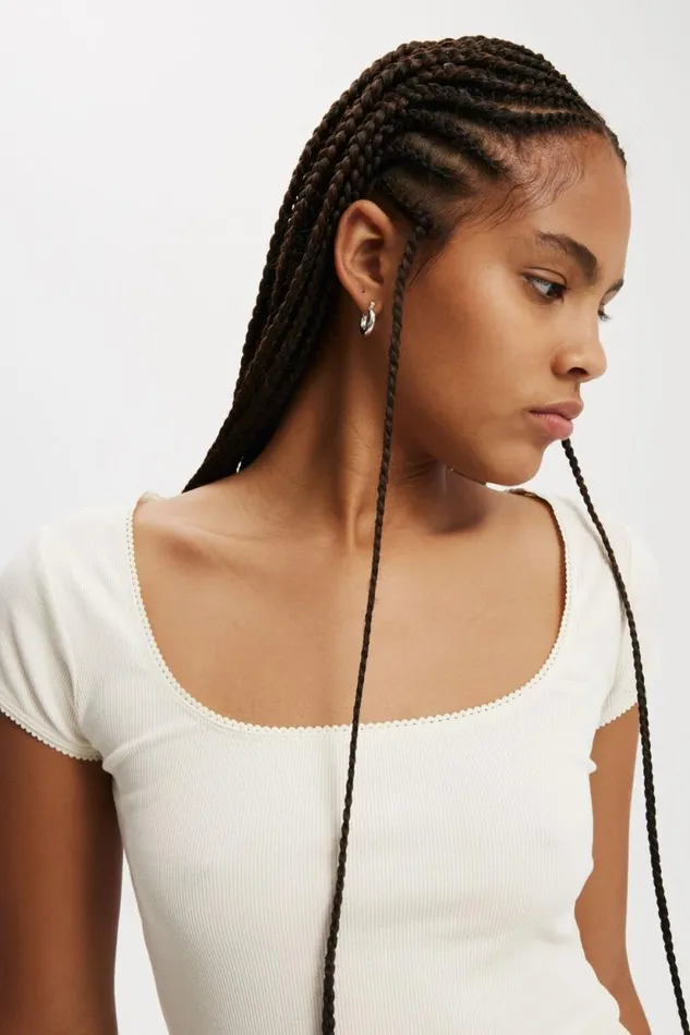 Lou Square Neck Short Sleeve Natural White Women Cotton On Tops