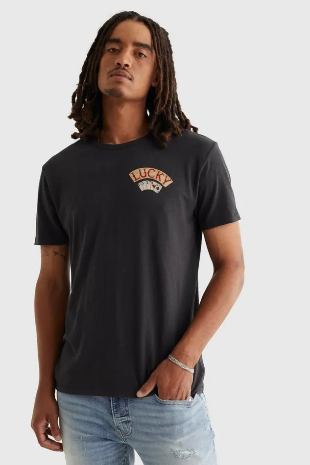 Lucky Brand Aces Over Eights Tee Jet Black Men Graphic Tees