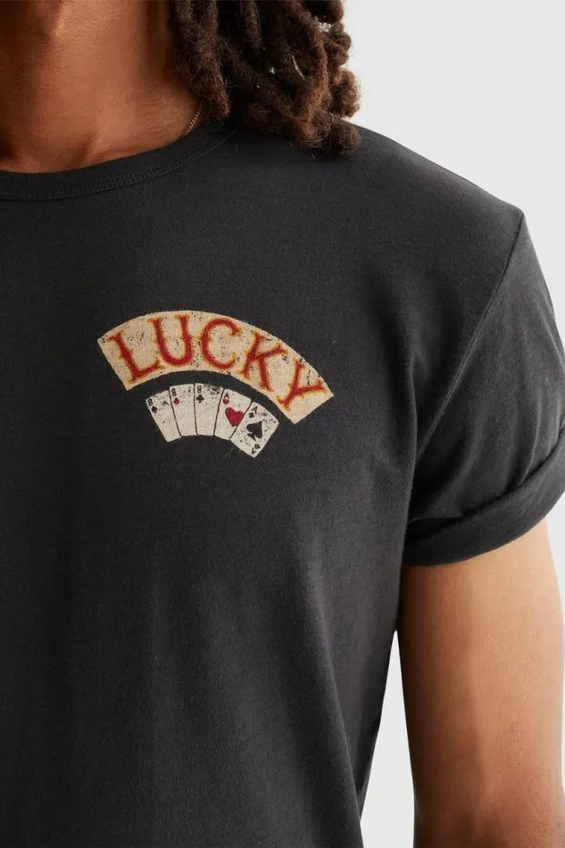 Lucky Brand Aces Over Eights Tee Jet Black Men Graphic Tees
