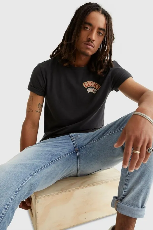 Lucky Brand Aces Over Eights Tee Jet Black Men Graphic Tees