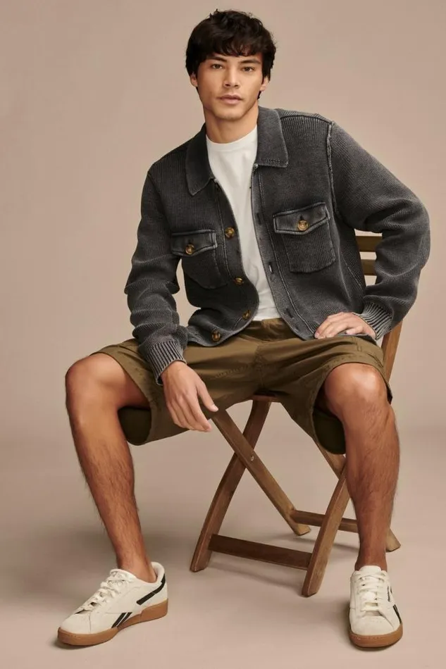 Lucky Brand Acid Wash Button Through Sweater Cardigan Black Acid Wash Men Sweaters