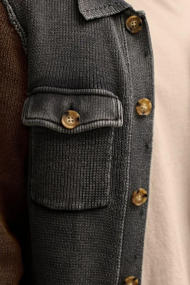 Lucky Brand Acid Wash Button Through Sweater Cardigan Black Acid Wash Men Sweaters