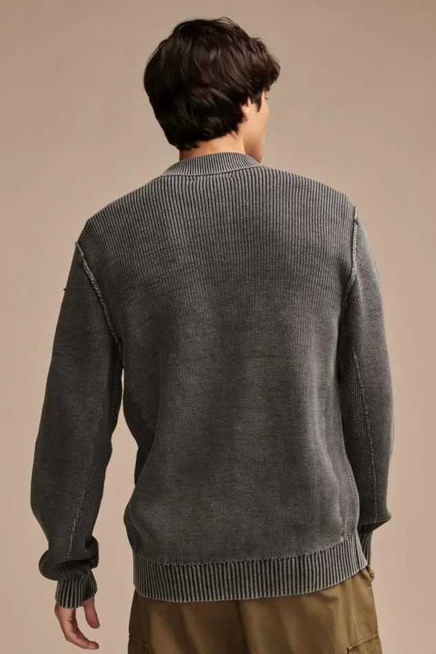 Lucky Brand Acid Wash Button Through Sweater Cardigan Black Acid Wash Men Sweaters