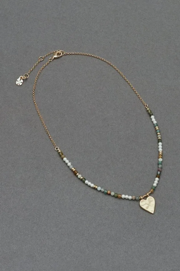 Lucky Brand Bead Pearl Heart Pendant Gold Women Jewelry