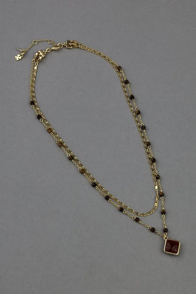 Lucky Brand Beaded Chain Layer Necklace Gold Women Jewelry
