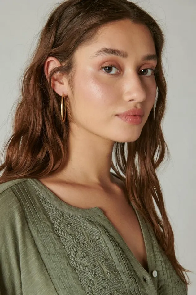Lucky Brand Beaded Embroidered Pintuck Peplum Top Balsam Green Women All Tops