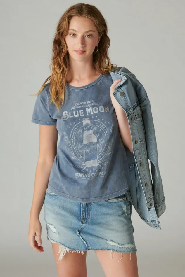 Lucky Brand Blue Moon Classic Crew Dress Blues Women Graphic Tees