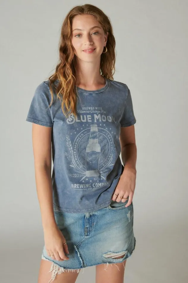 Lucky Brand Blue Moon Classic Crew Dress Blues Women Graphic Tees