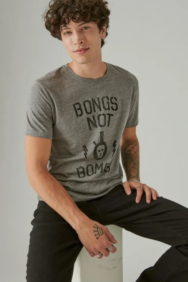 Lucky Brand Bongs Heather Grey Men Graphic Tees