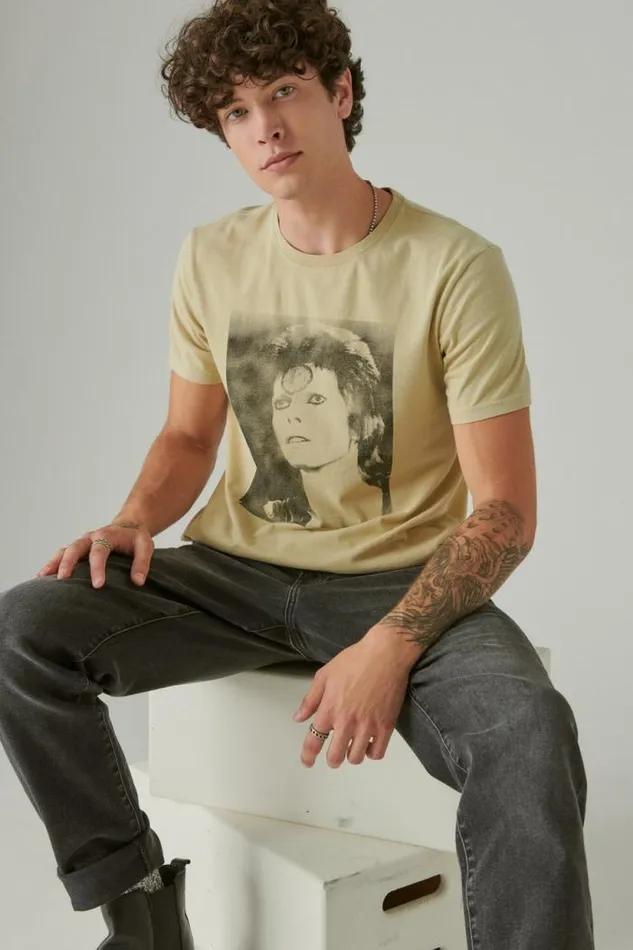 Lucky Brand Bowie Photo Pale Khaki Men Graphic Tees