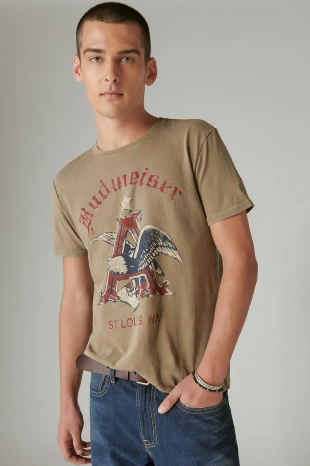 Lucky Brand Budweiser A Tee Lead Grey Men Graphic Tees