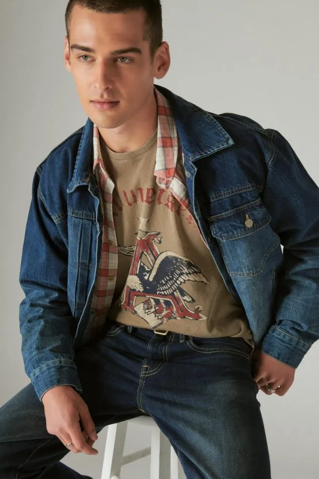 Lucky Brand Budweiser A Tee Lead Grey Men Graphic Tees