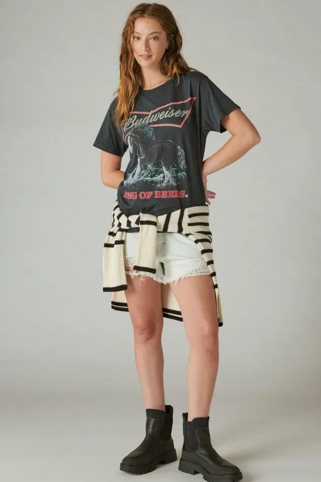 Lucky Brand Budweiser Horse Boyfriend Tee Anthracite Women Graphic Tees