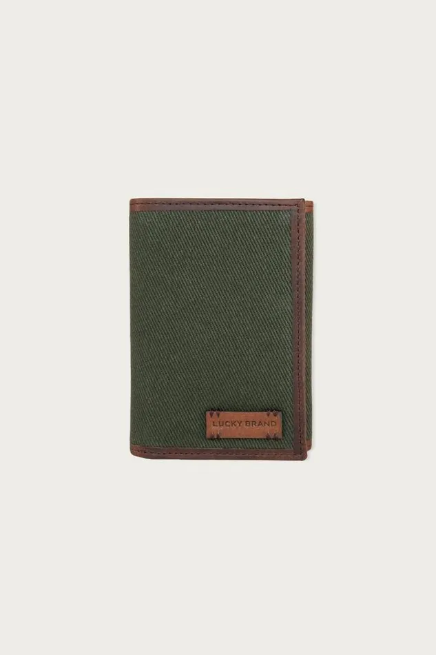Lucky Brand Canvas With Leather Trim Trifold Wallet Light Green Men Bags and Wallets Lucky Brand Canvas With Leather Trim Trifold Wallet Light Green Men Bags and Wallets