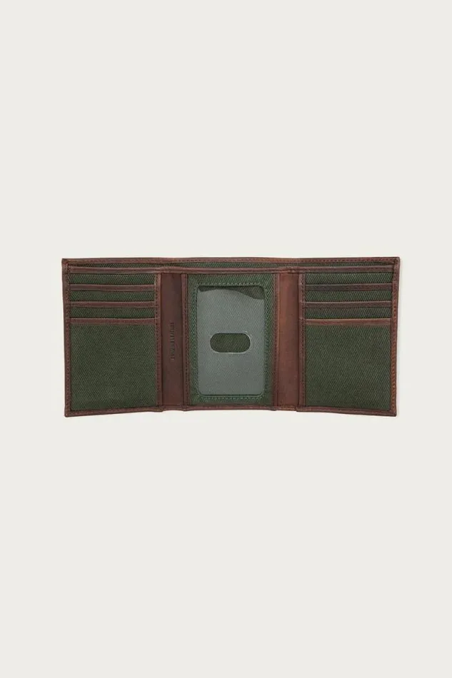 Lucky Brand Canvas With Leather Trim Trifold Wallet Light Green Men Bags and Wallets