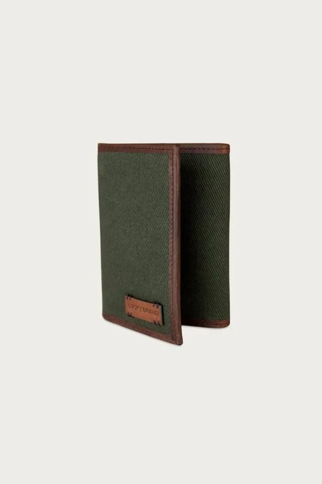 Lucky Brand Canvas With Leather Trim Trifold Wallet Light Green Men Bags and Wallets