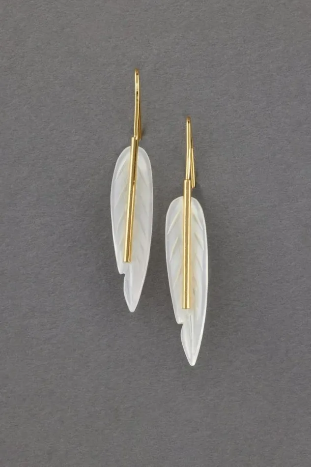 Lucky Brand Carved Shell Feather Earring Gold Women Jewelry