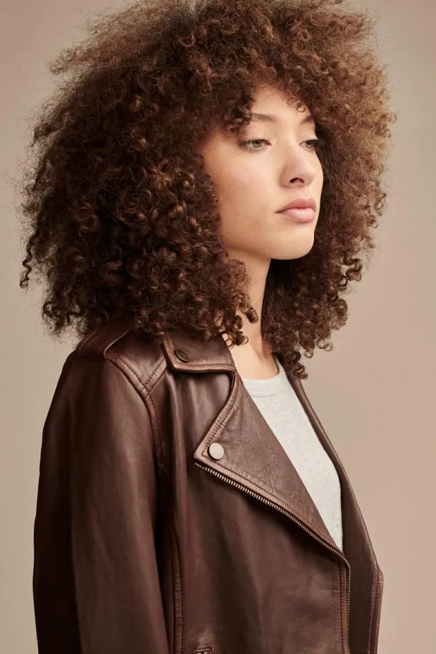 Lucky Brand Classic Leather Moto Jacket Chestnut Women Jackets and Outerwear