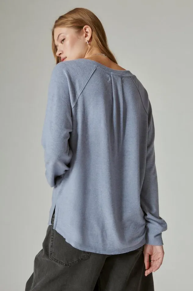 Lucky Brand Cloud Jersey Long Sleeve V Neck Flint Stone Women Activewear