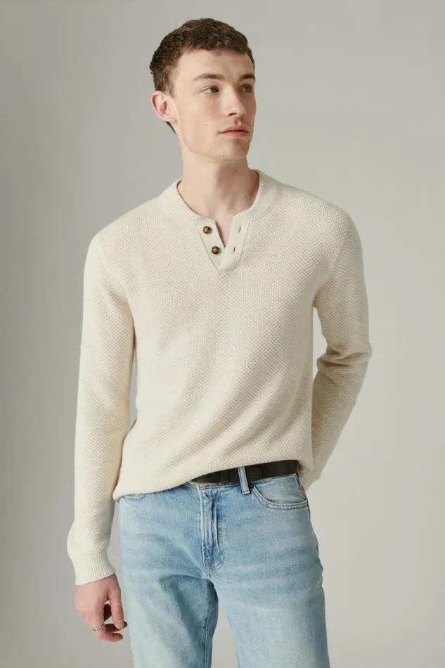 Lucky Brand Cloud Soft Henley Sweater Straw Heather Men Sweaters