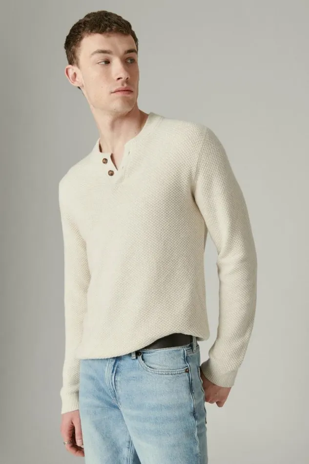 Lucky Brand Cloud Soft Henley Sweater Straw Heather Men Sweaters