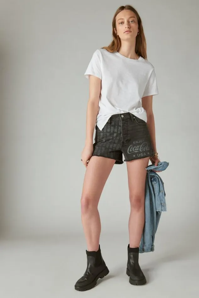Lucky Brand Cocacola High Rise Mom Short Weathered Black Women Shorts