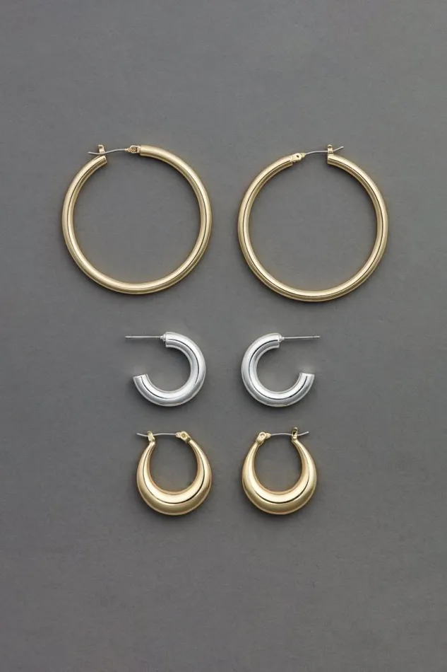 Lucky Brand Combo Trio Hoop Set Two Tone Women Jewelry
