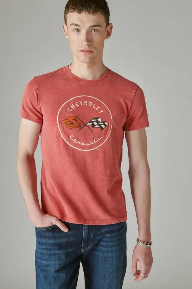 Lucky Brand Corvette Logo Tee Pompeian Red Men Graphic Tees