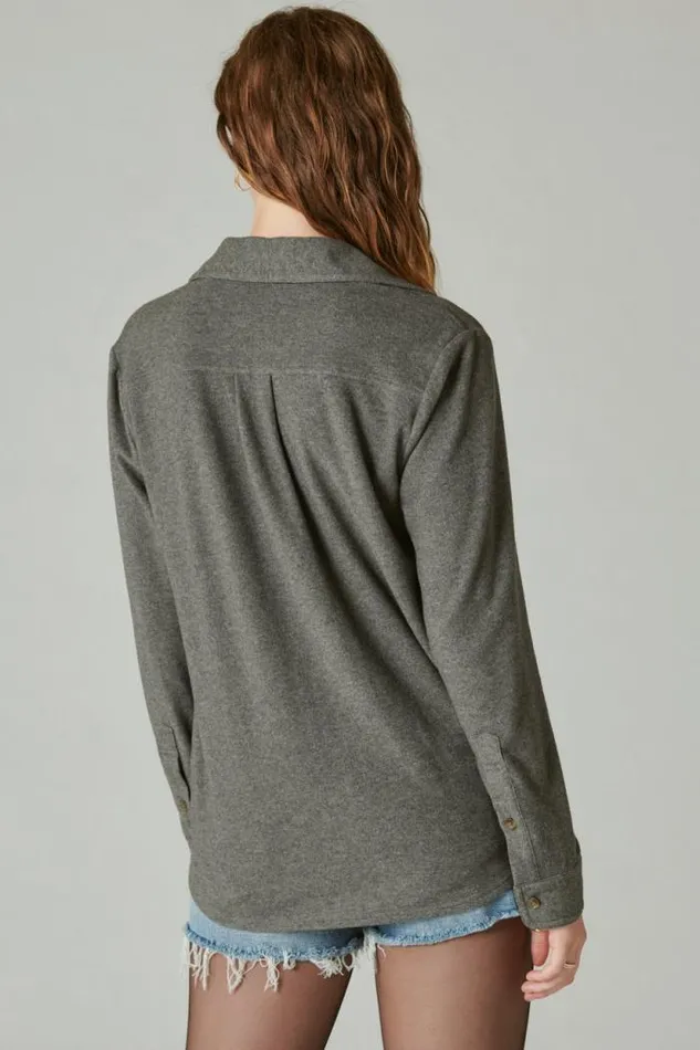 Lucky Brand Cozy Knit Shirt Jacket Charcoal Heather Women Blouses