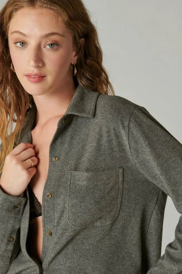 Lucky Brand Cozy Knit Shirt Jacket Charcoal Heather Women Blouses