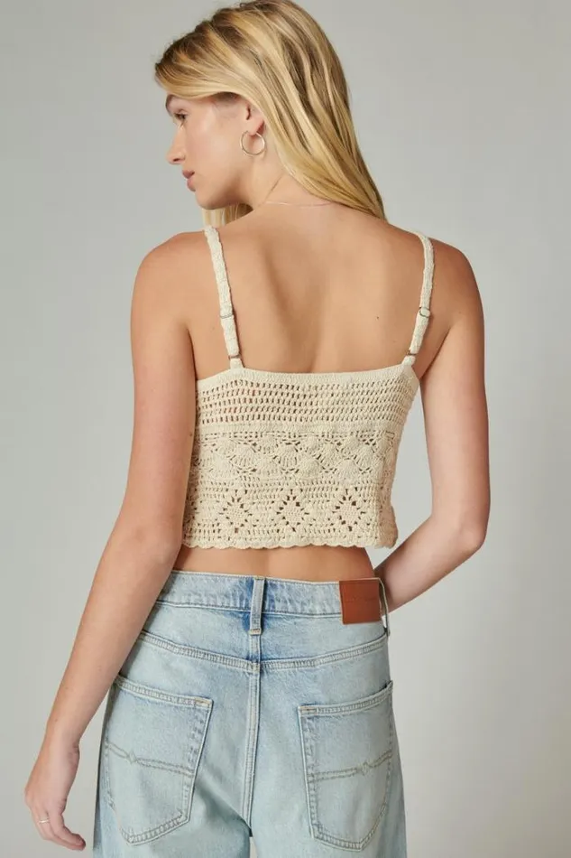 Lucky Brand Crochet Tie Front Tank Gardenia Women All Tops