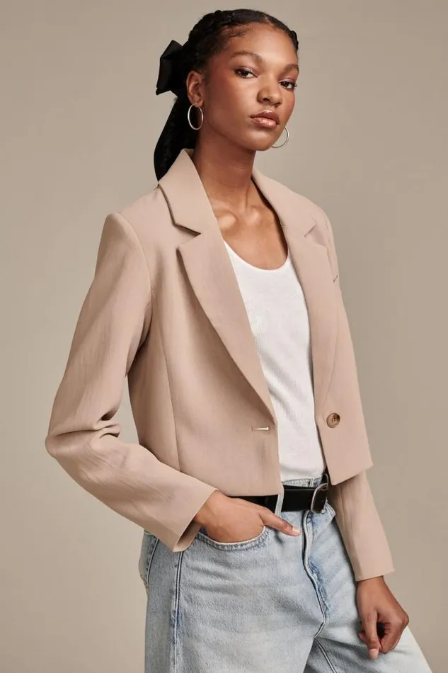 Lucky Brand Cropped Blazer Dune Women Jackets and Outerwear