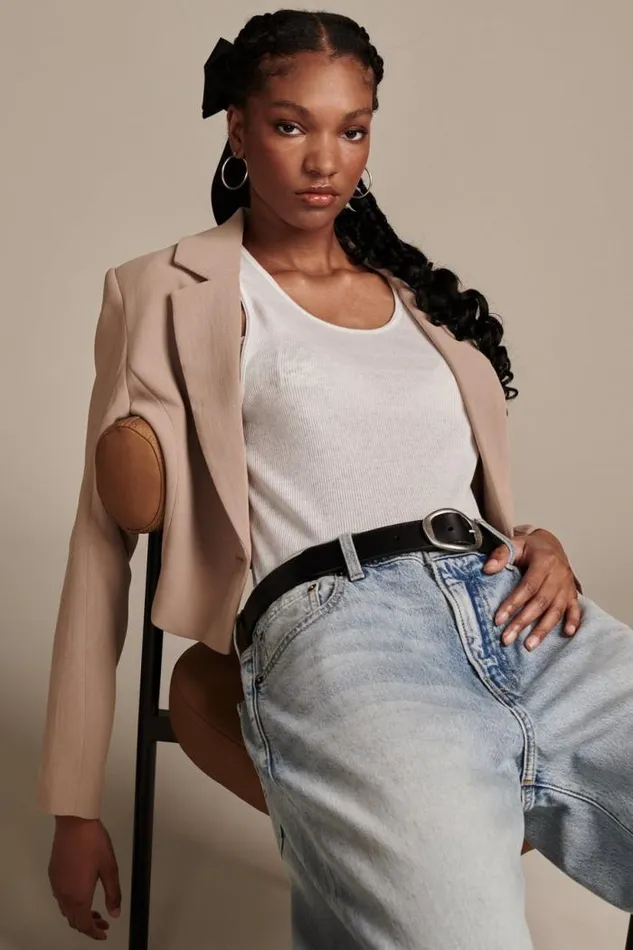 Lucky Brand Cropped Blazer Dune Women Jackets and Outerwear