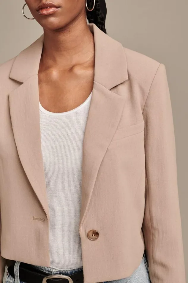 Lucky Brand Cropped Blazer Dune Women Jackets and Outerwear