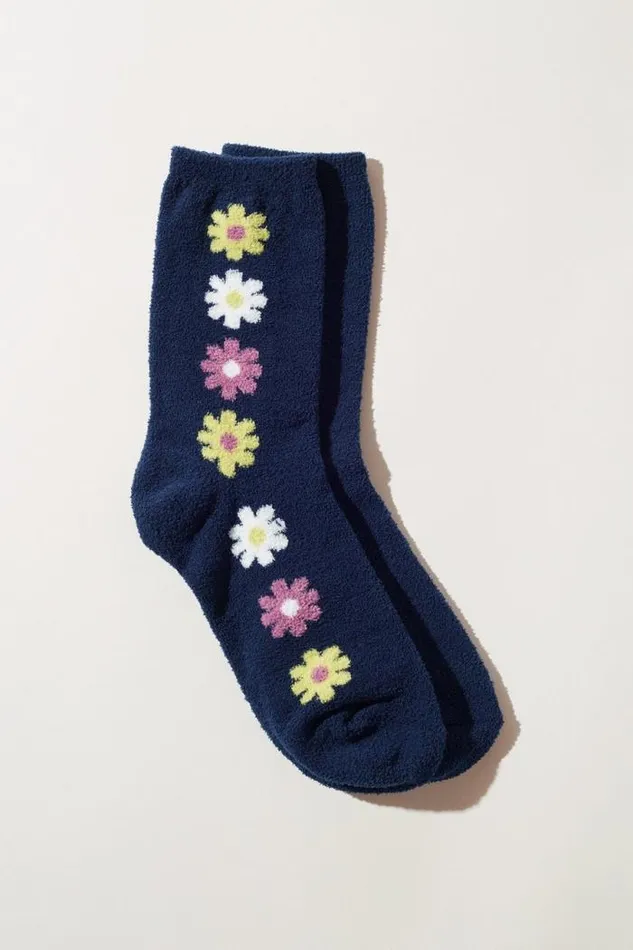 Lucky Brand Daisy Fuzzy Sock Multi Women Socks