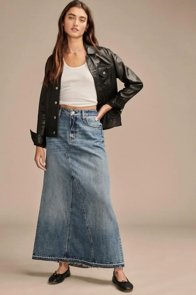Lucky Brand Denim Maxi Skirt Mackie Wash Women Skirts